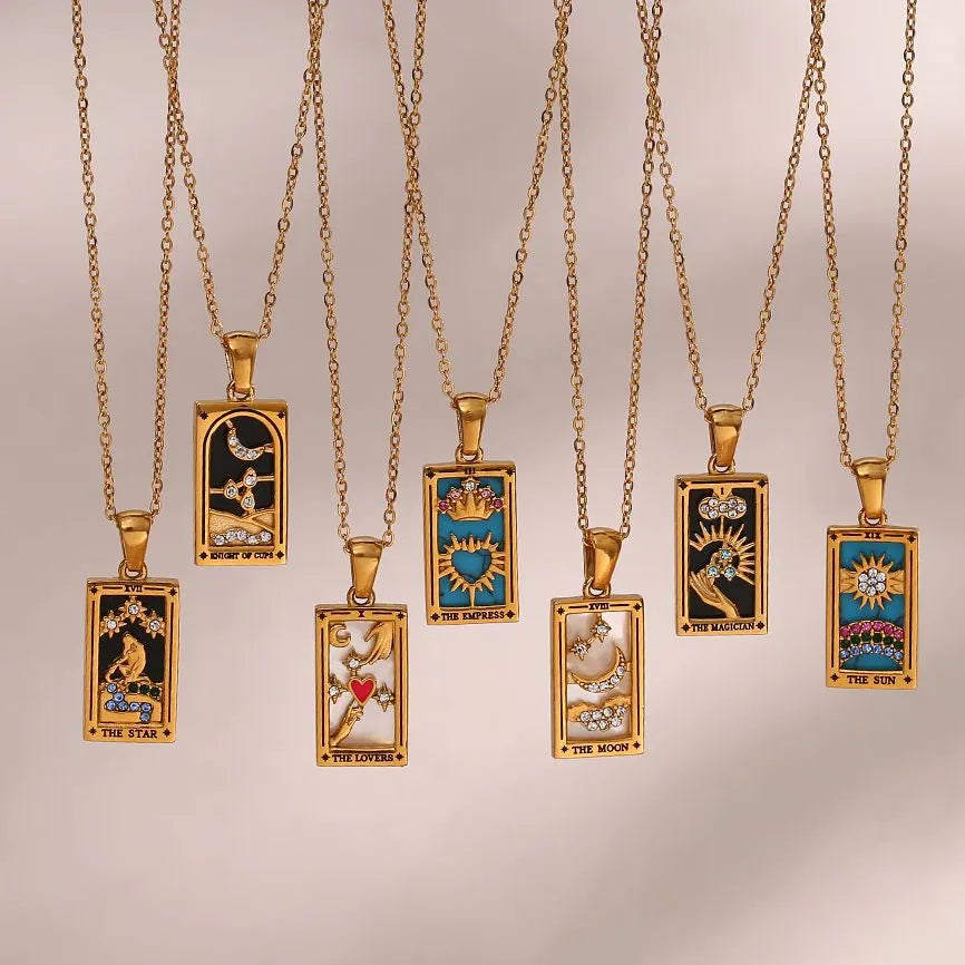 2023 New Design Christmas Jewelry Gift Colorful Gometric Meaningful Moon Sun Lover Stainless Steel Tarot Necklaces For Women
