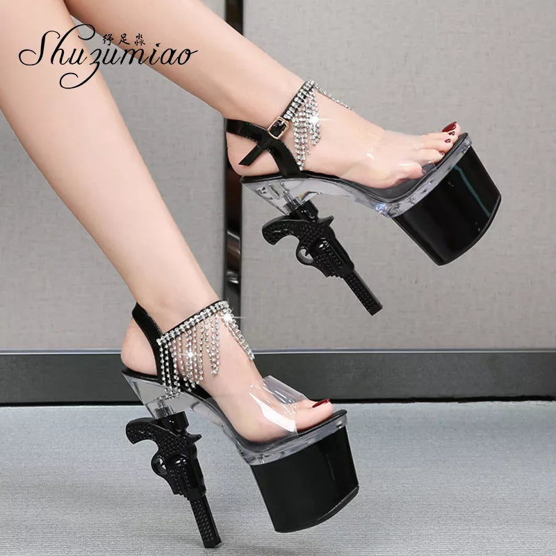 Women Shoes 2020 Luxury Brand Wedding Dress 2020 Bride Shoes Platform Sandals Super High Heels Transparent Heels Sexy Stripper