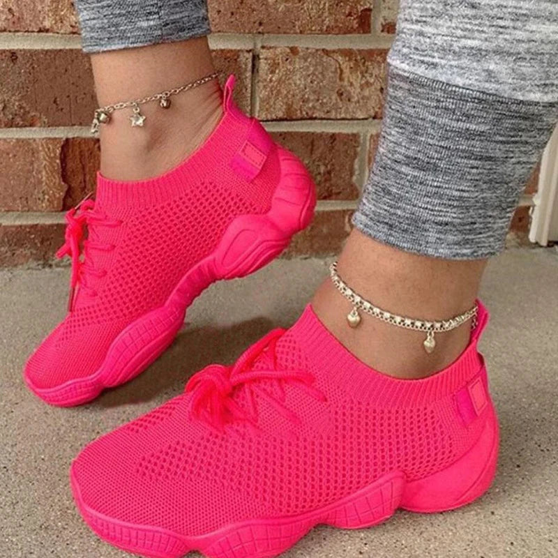 Fashion Platform Sneakers Women Shoes Sport Running Summer Breathable Mesh Casual Shoes Women Lace-up Ladies Vulcanized Shoes