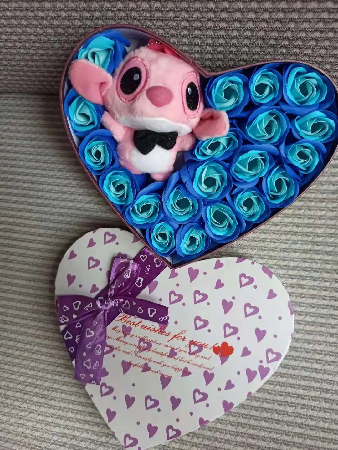 Disney Cartoon Lilo Stitch Plush Doll Toys Rose Bouquet Gift Box Stitch Flower Bouquet Home Decoration Valentine Christmas Gifts