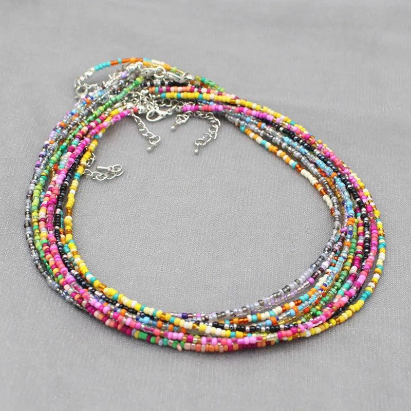 Simple Seed Beads Strand Choker Necklace Women String Collar Charm Colorful Handmade Bohemia Collier Femme Jewelry Gift
