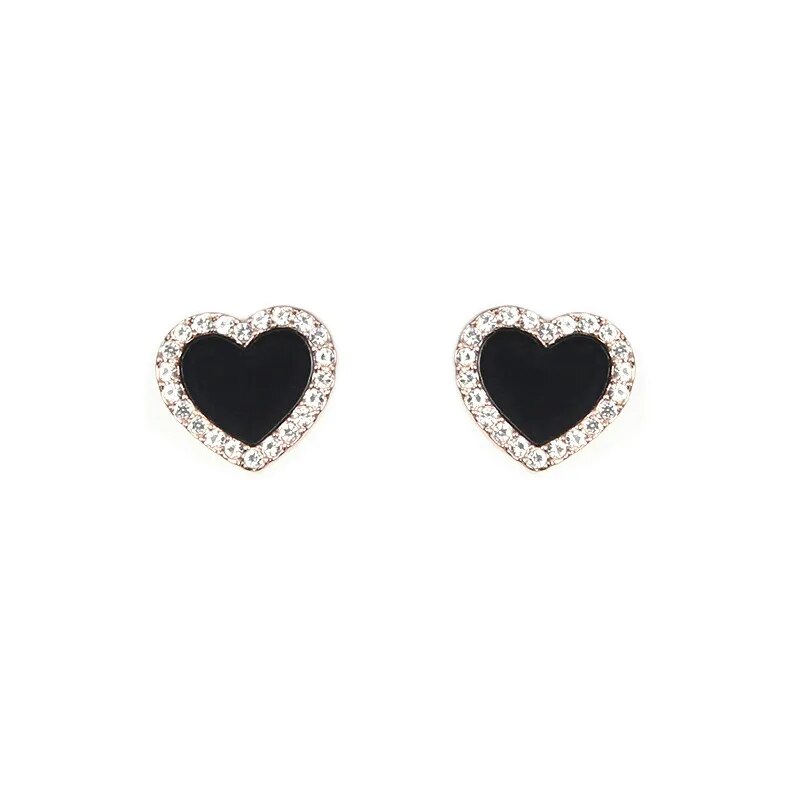 Engagement Enamel Cute Heart Stud Earrings for Women Girls Rose Gold Color Summer jewelry Black Earring Wedding Jewelry Gifts