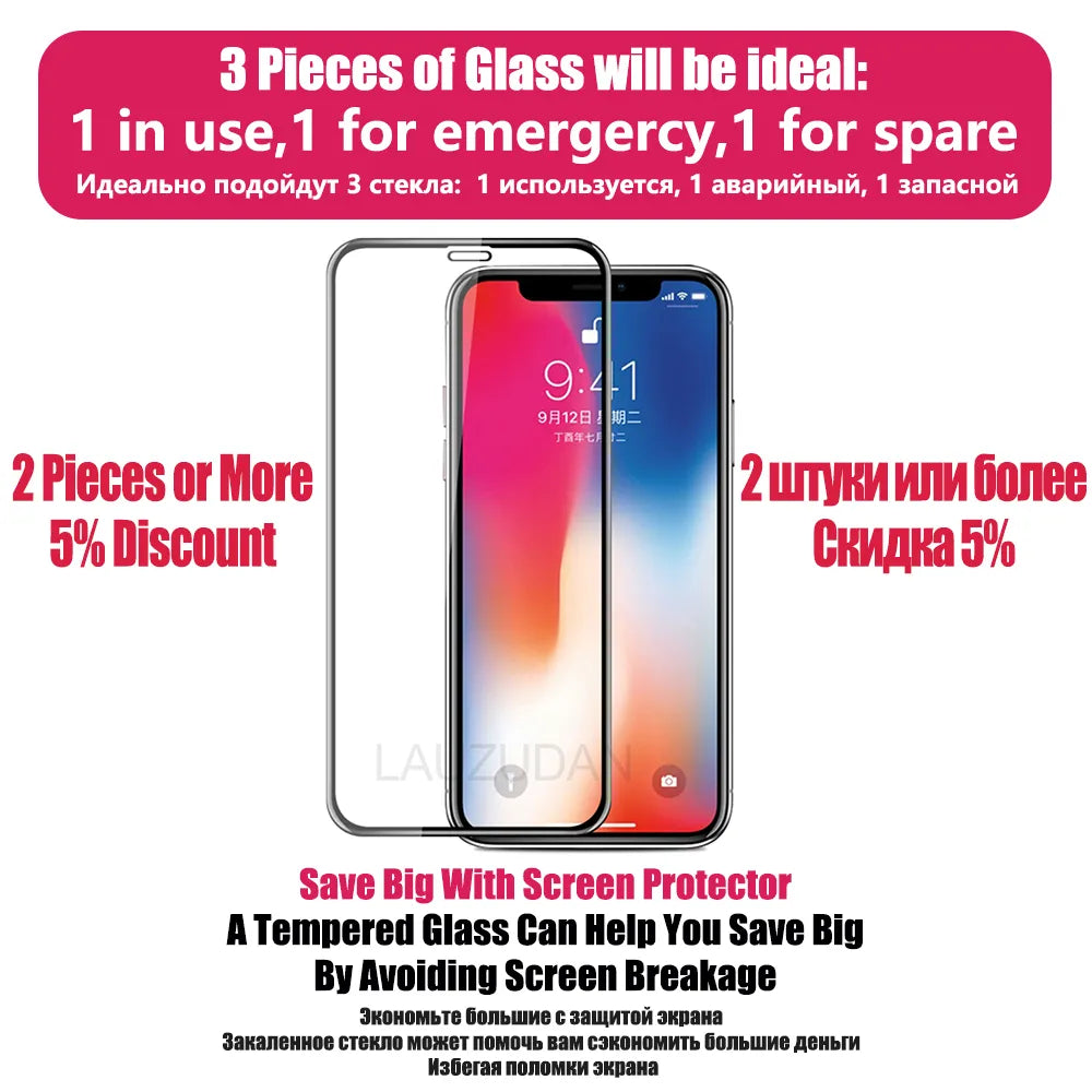 Tempered Glass For iPhone 11 12 13 14 Pro XR X XS Max Mini Screen Protector For iPhone 15 Pro Max 7 8 6 Plus SE Protective Glass