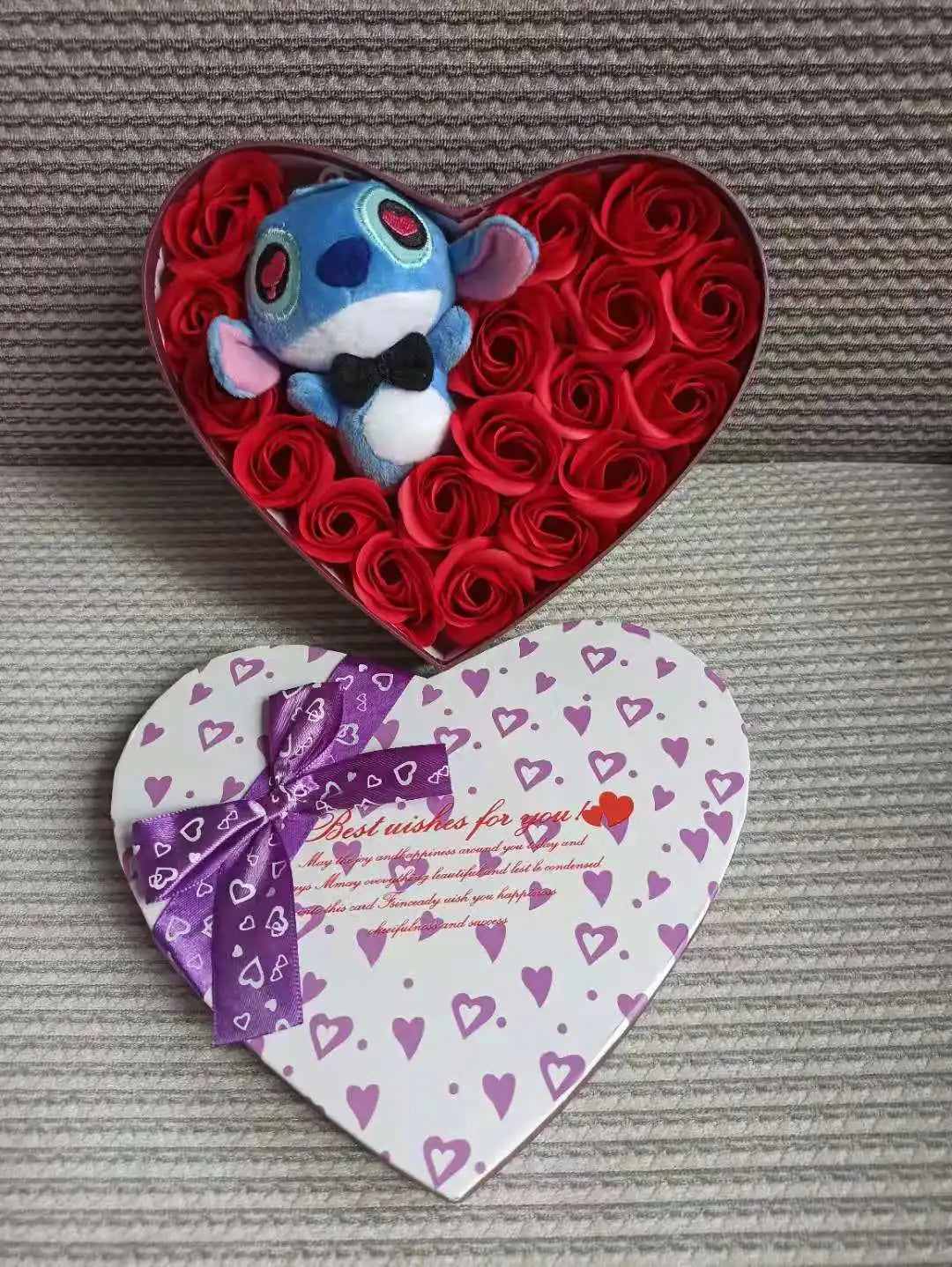 Disney Cartoon Lilo Stitch Plush Doll Toys Rose Bouquet Gift Box Stitch Flower Bouquet Home Decoration Valentine Christmas Gifts