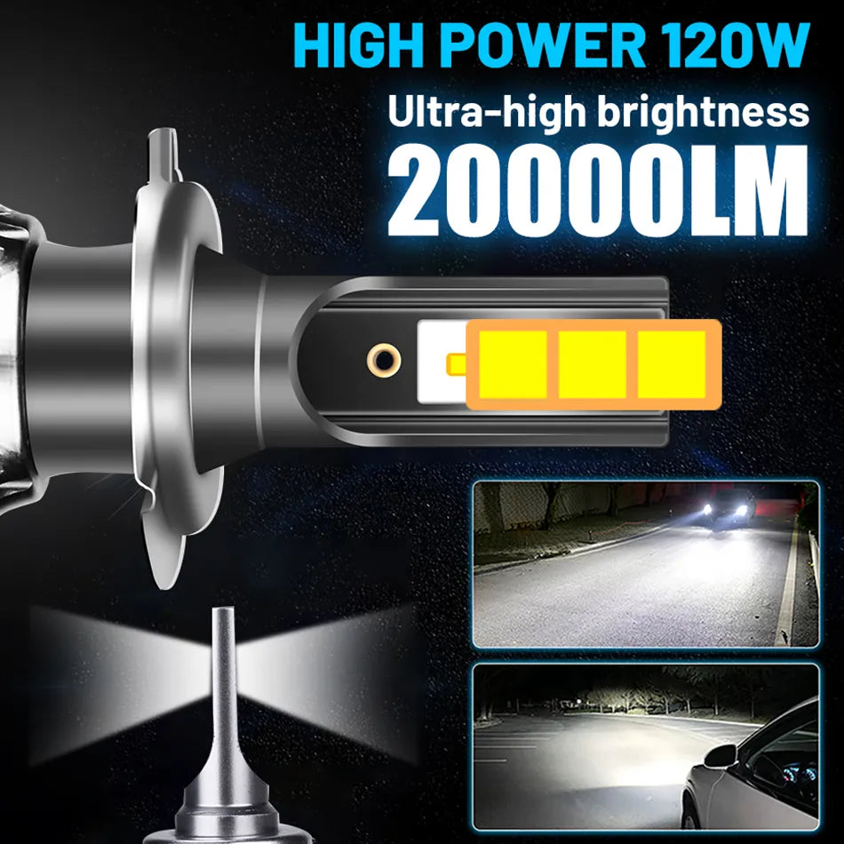H4 LED Headlight 20000LM CSP Chip LED H7 H1 H11 H8 H9 9005 9006 HB3 HB4 120W 4300K 6500K 8000K PTF Ice Bulb Fog Light Bullvision