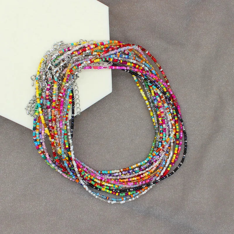 Simple Seed Beads Strand Choker Necklace Women String Collar Charm Colorful Handmade Bohemia Collier Femme Jewelry Gift