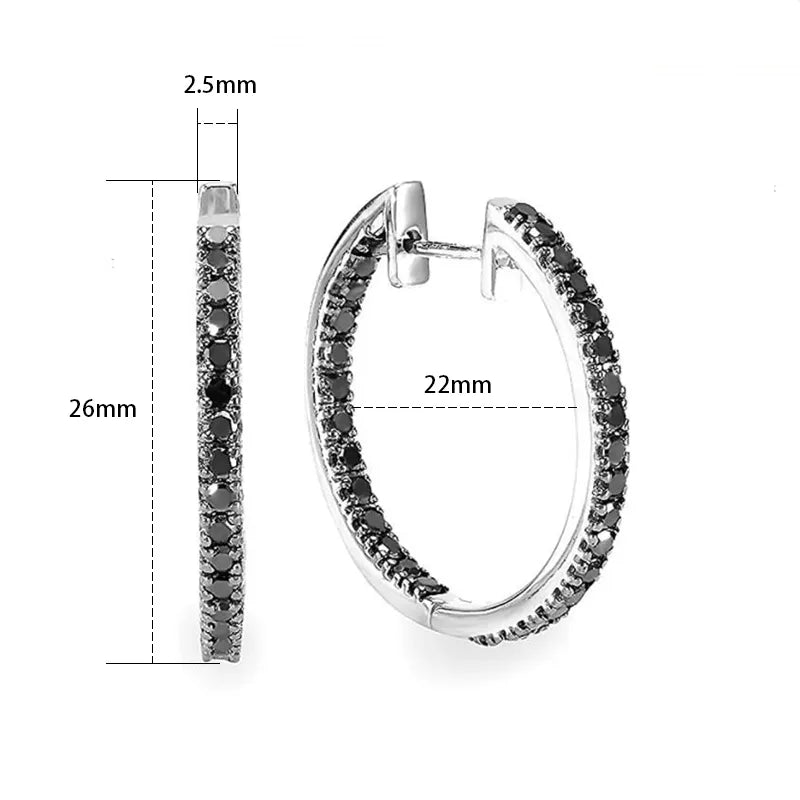 Black Awn New Classic Silver Color Round Trendy Spinel Engagement Hoop Earrings for Women Jewelry I181