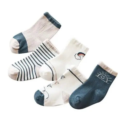 5Pairs/lot Spring and autumn new baby tube socks combed cotton cartoon loose mouth infant newborn animal stripe socks