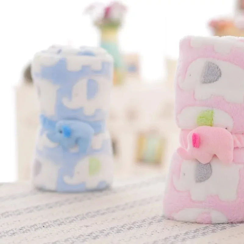 Cute Elephant Cartoon Baby Blanket Newborn Elephant Air Conditioning Quilt Coral Velvet Pillow Quilt Dual-use Baby Products 2023