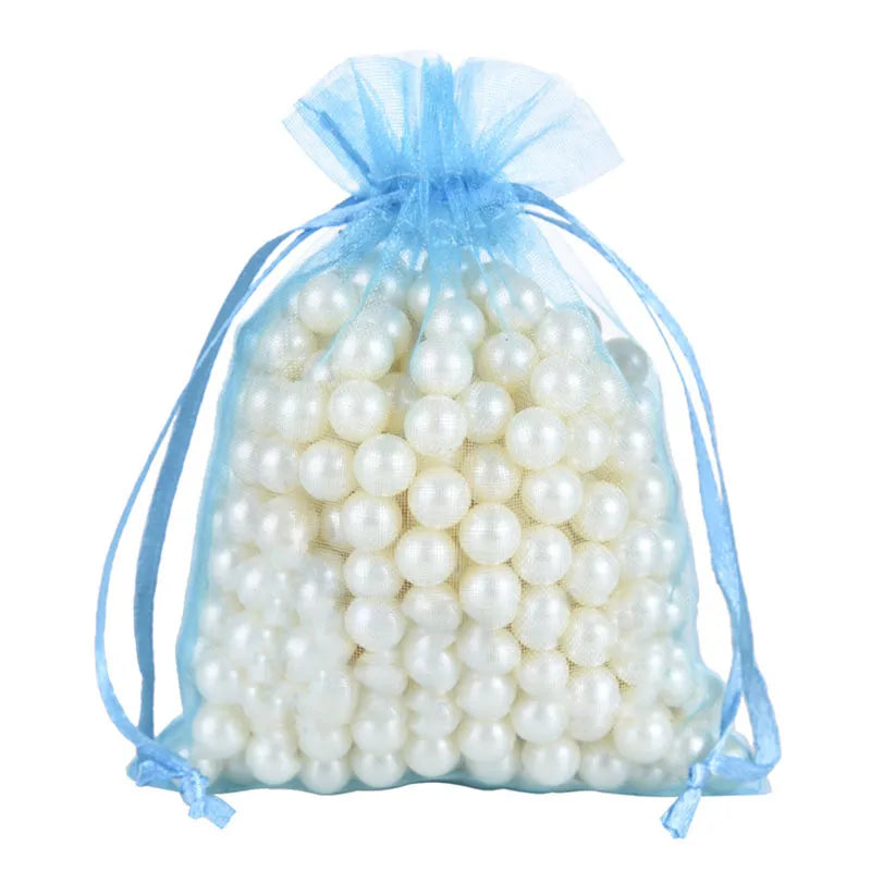 RE 100pcs 22 Colors 7x9 9x12cm 10x15 13x18cm Wedding Christmas Gift Drawable Organza Bags Jewelry Packaging Display & Pouches 13