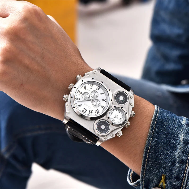 Oulm 1349 New Sport Watches Men Super Big Large Dial Male Quartz Clock Decorative Compass Luxury Men's Wrist Watch