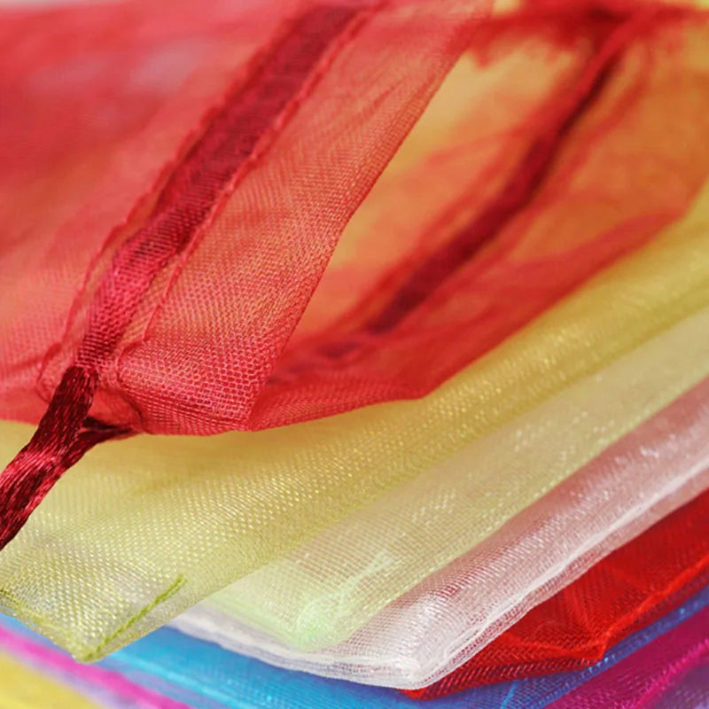 RE 100pcs 22 Colors 7x9 9x12cm 10x15 13x18cm Wedding Christmas Gift Drawable Organza Bags Jewelry Packaging Display & Pouches 13