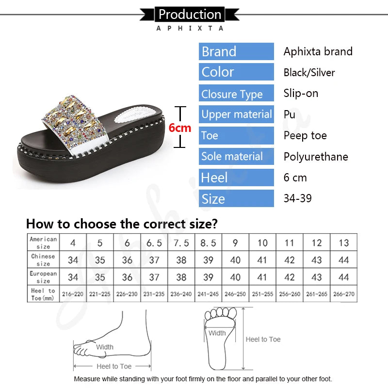 Aphixta Platform Rhinestone Sandals Slippers Women Gemstone Slides Women Shoes Wedge Slippers String Bead Beach Slides Shoes