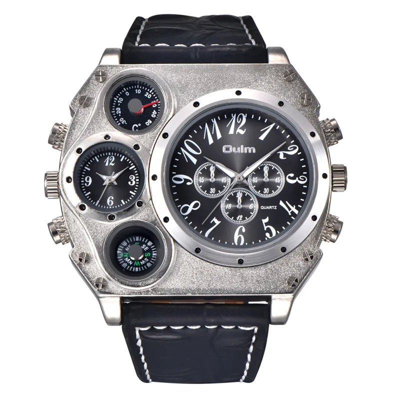 Oulm 1349 New Sport Watches Men Super Big Large Dial Male Quartz Clock Decorative Compass Luxury Men's Wrist Watch