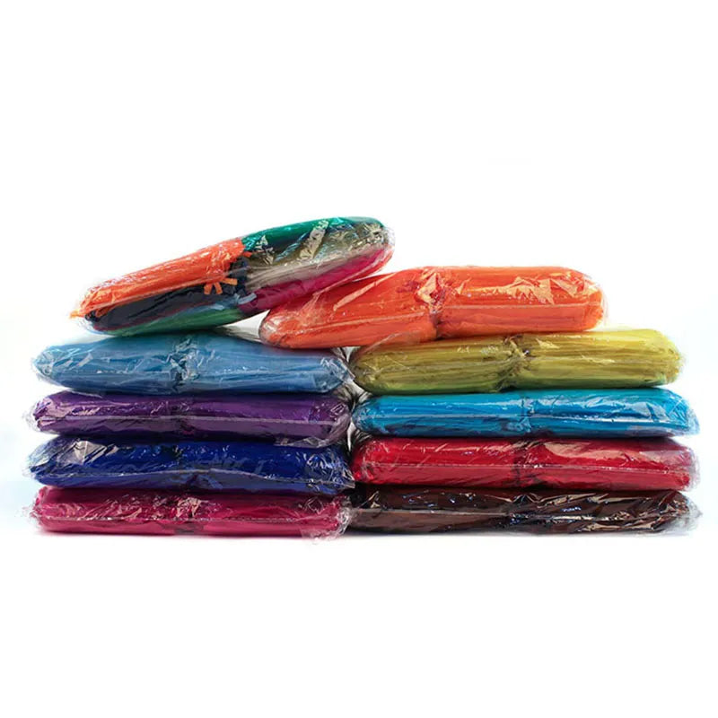 RE 100pcs 22 Colors 7x9 9x12cm 10x15 13x18cm Wedding Christmas Gift Drawable Organza Bags Jewelry Packaging Display & Pouches 13