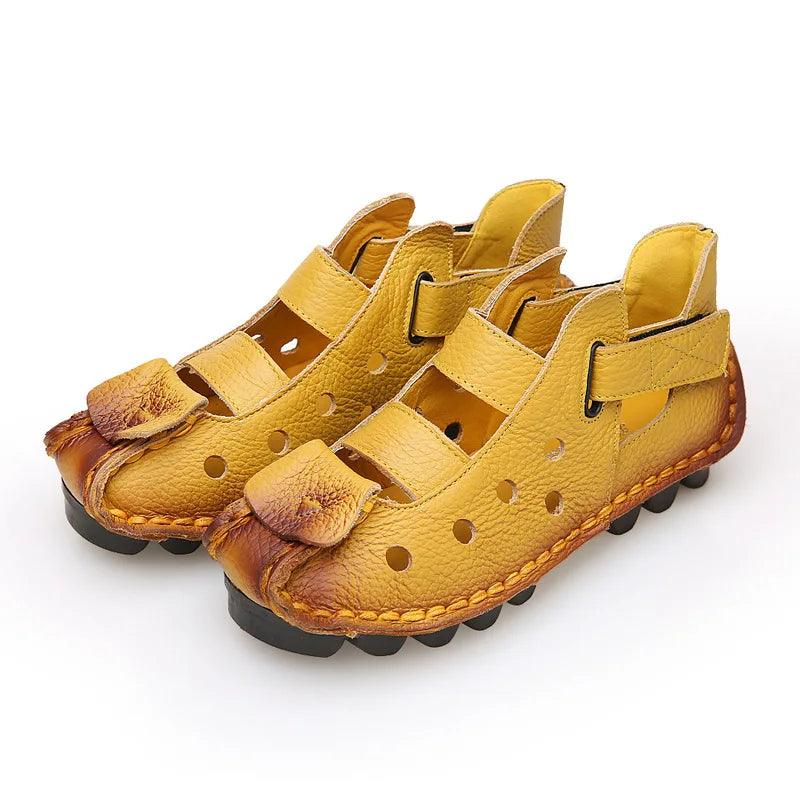 GKTINOO 2024 Summer Soft Bottom Flat Genuine Leather Women Shoes Personality Leisure Women Sandals Retro Handmade Sandals sapato