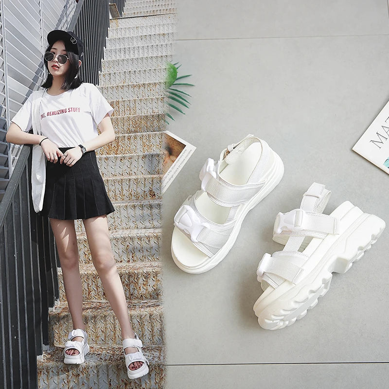LazySeal Summer Women Sandals Buckle Design Black White Platform Sandals Comfortable Women Thick Sole Beach Shoes 393M