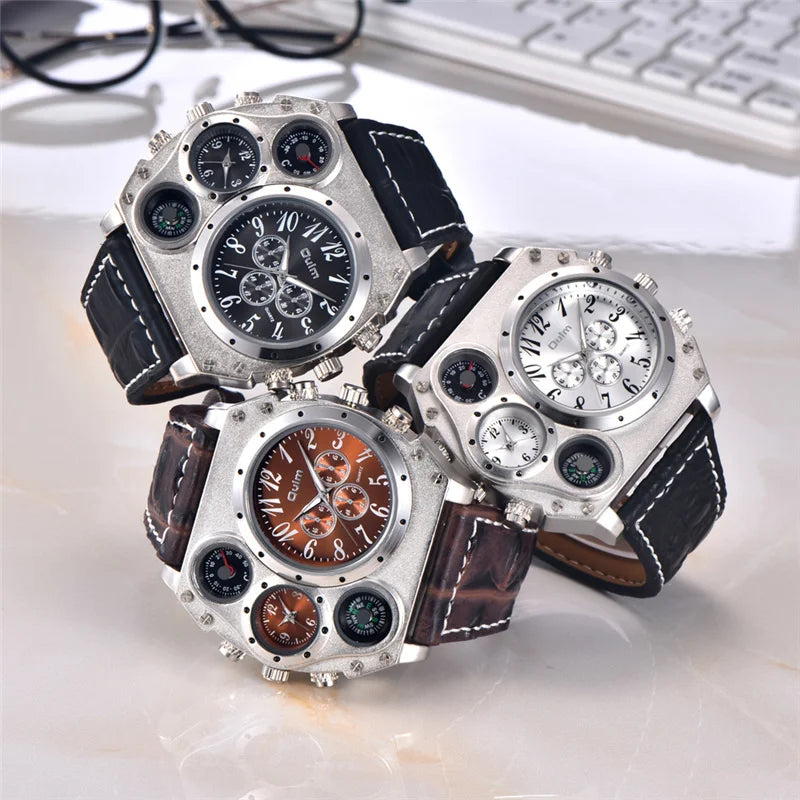 Oulm 1349 New Sport Watches Men Super Big Large Dial Male Quartz Clock Decorative Compass Luxury Men's Wrist Watch