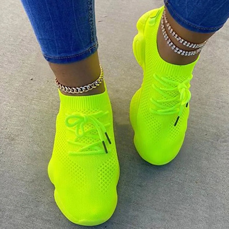 Fashion Platform Sneakers Women Shoes Sport Running Summer Breathable Mesh Casual Shoes Women Lace-up Ladies Vulcanized Shoes
