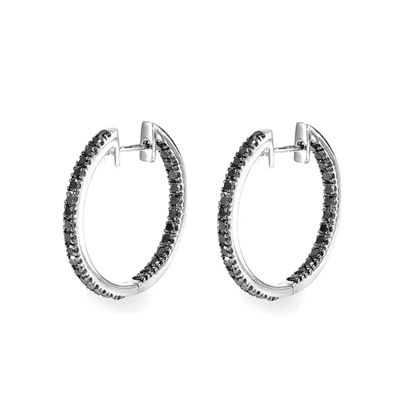 Black Awn New Classic Silver Color Round Trendy Spinel Engagement Hoop Earrings for Women Jewelry I181