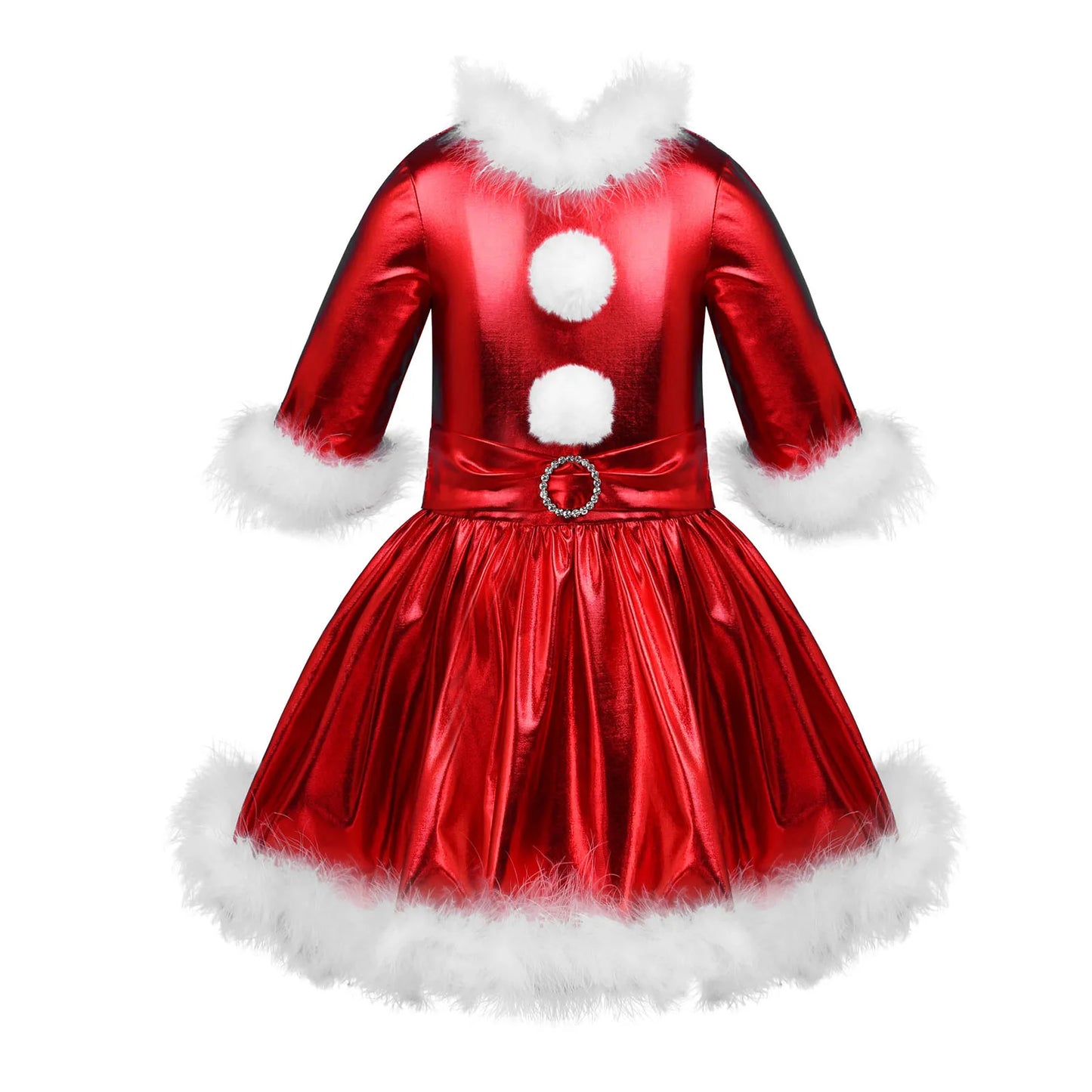 Christmas Clothes Kids Dresses For Girls Shiny Metallic Long Sleeves Christmas Dress Girl Cosplay Carnival Party Dance Costume