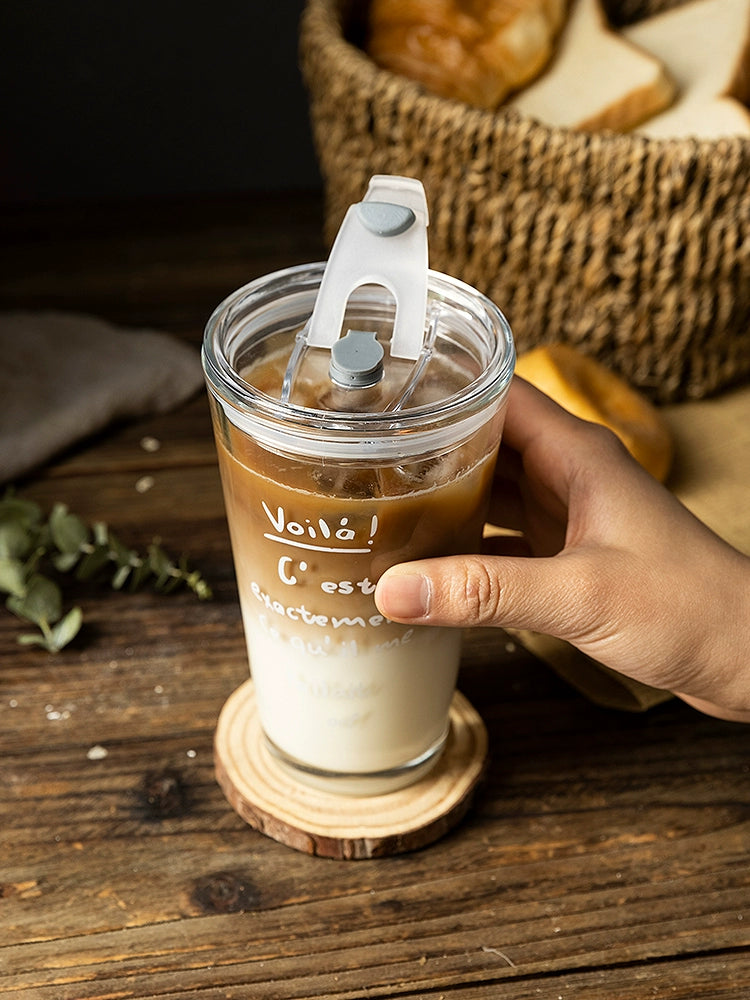 Carote Glass Water Cup Girls' Coffee Cup Ins Style High Temperature Resistant Beverage Scented Tea Breakfast Milk Cup Household