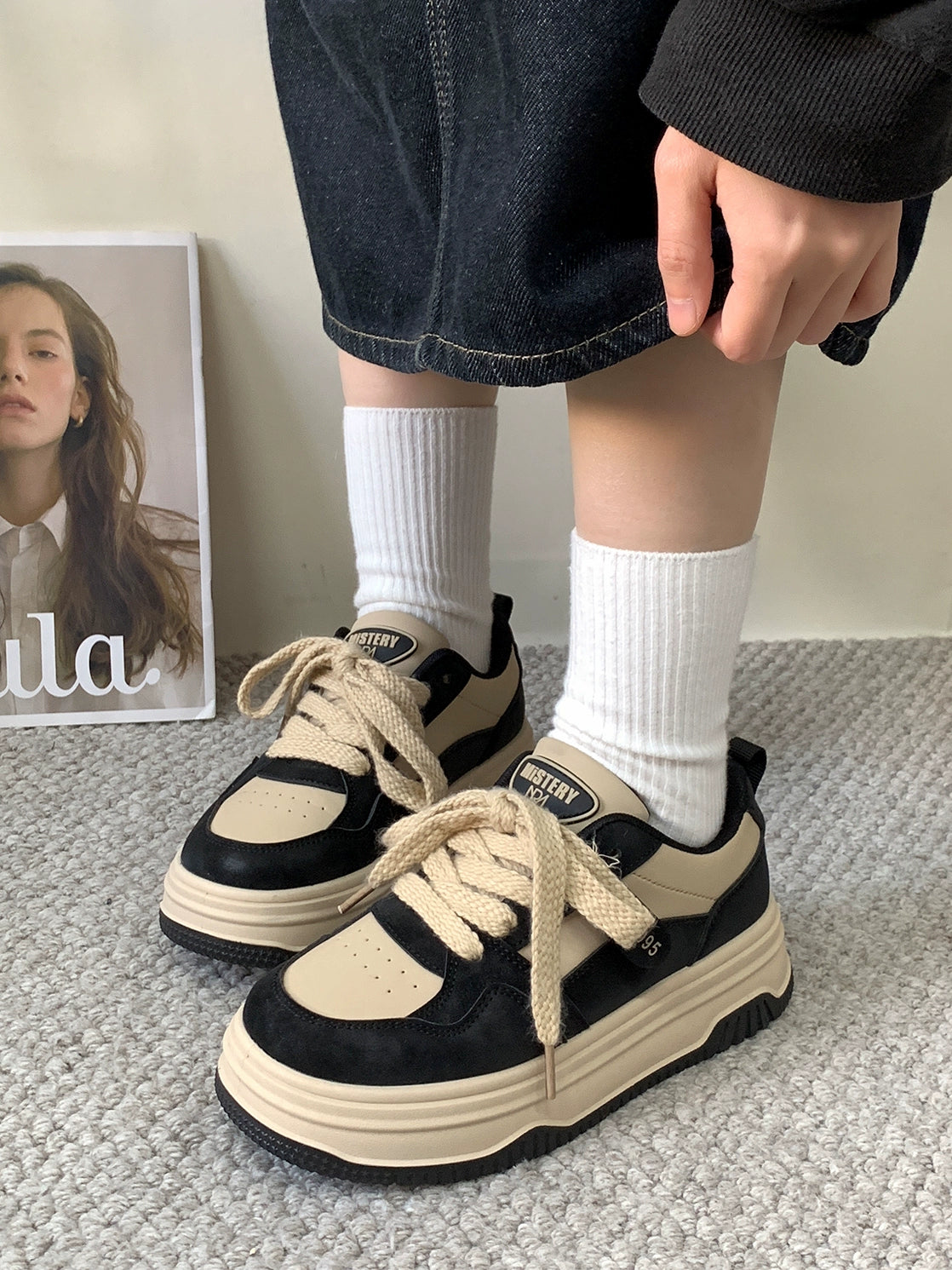 Meila Thick Sole Women's Fall and Winter Chinese Fad Plush Padded Board Shoes