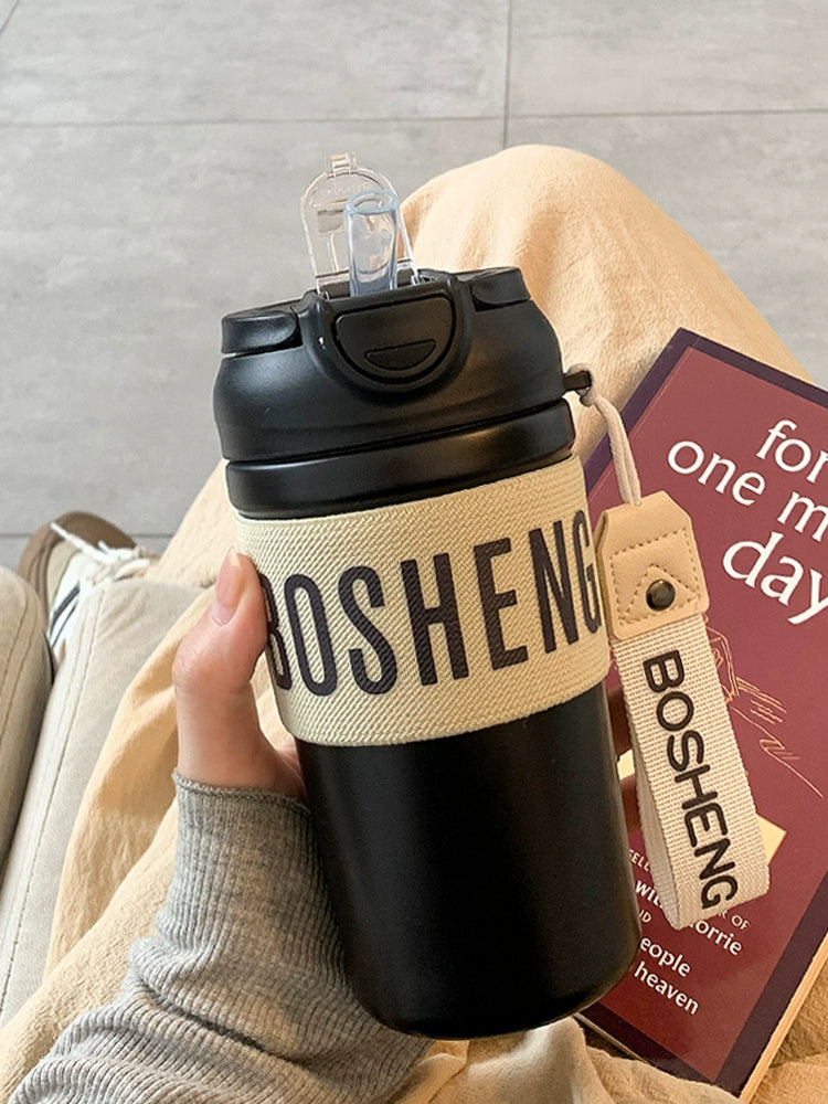 Simple Vacuum Cup Women 2023 New Straw Water Cup Women Good-looking Portable Student Coffee Cup Accompanying Cup