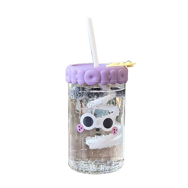 Cute High Borosilicate Cup with Straw Heat Resistant Glass Cute Summer Water Glass Female Milk Juice Student Coffee Cup