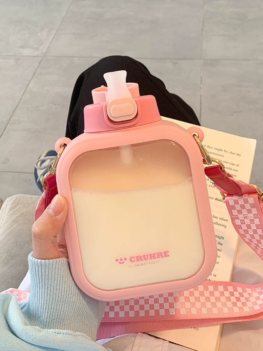 Square Water Cup Good-looking Girls Summer Cute Straw Cup Simple Crossbody Student Girl Adults Portable Cup