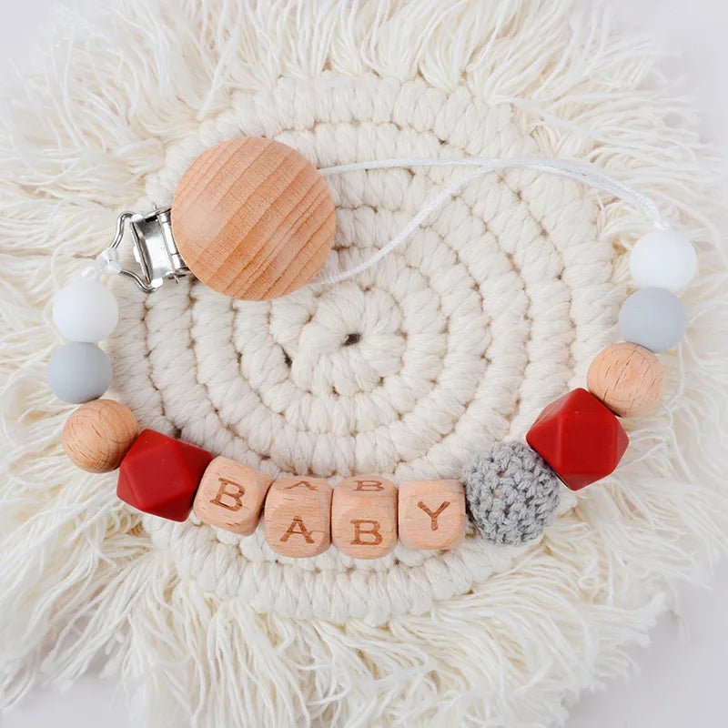 Personalized Name Baby Pacifier Clips Silicone Beads Teethers Dummy Nipple Holder Clip Newborn Custom Teething Toys Accessories