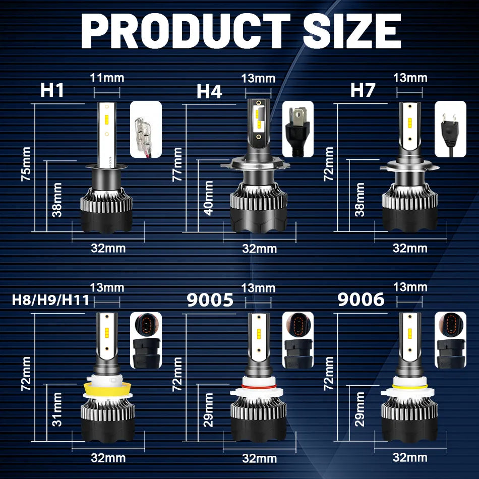 H4 LED Headlight 20000LM CSP Chip LED H7 H1 H11 H8 H9 9005 9006 HB3 HB4 120W 4300K 6500K 8000K PTF Ice Bulb Fog Light Bullvision