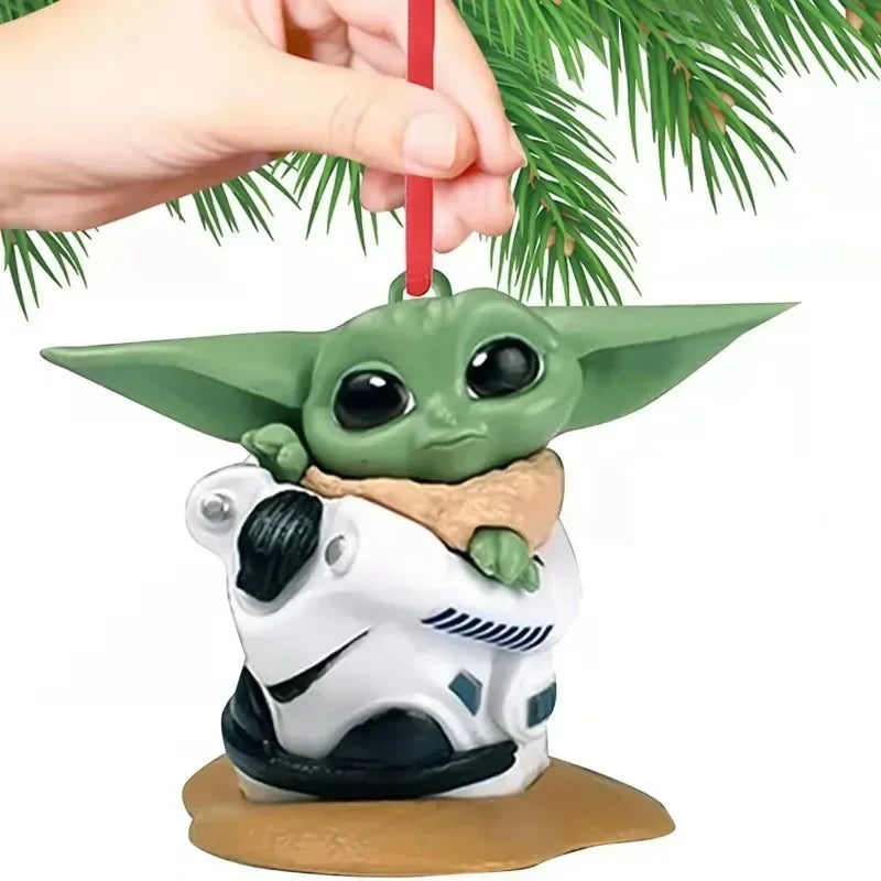 2D Baby Yoda Cute Christmas Ornaments Star Wars Movie Peripherals Model Doll Car Decoration Christmas Tree Cartoon Pendant gifts