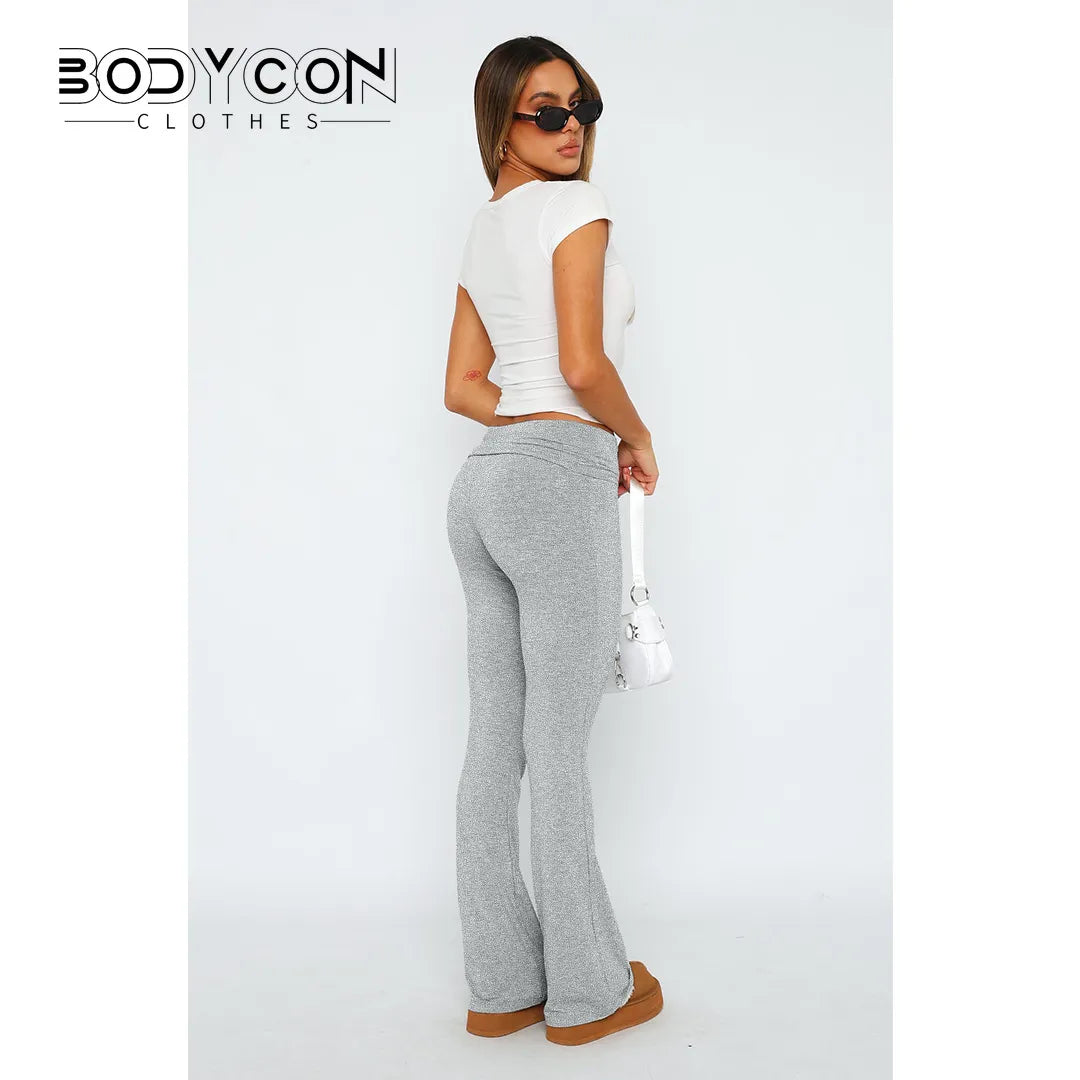 Women's Solid Woman Pants Slim Fitting High Waisted Streetwear Casual Flare Pants Women Clothes Full Length Capris Trousers