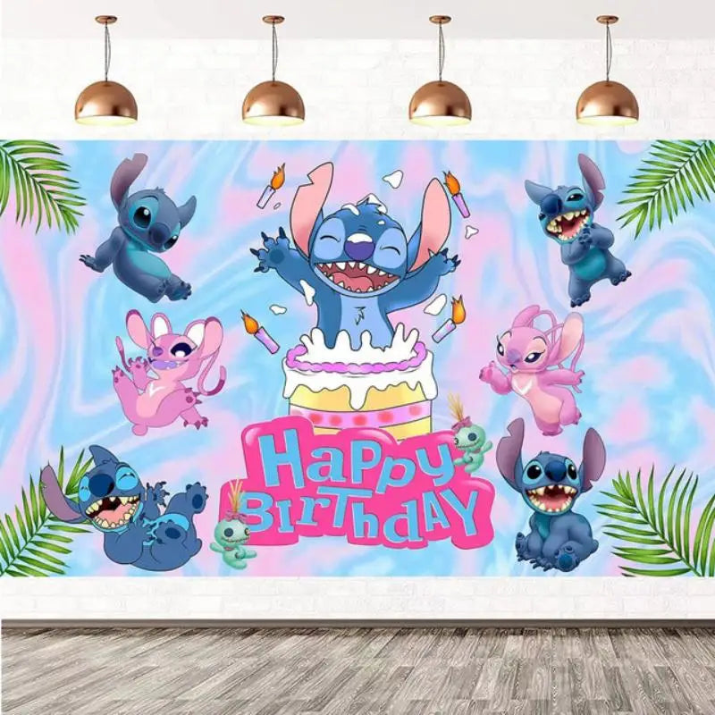 Lilo Stitch Birthday Party Decorations Disposable Tableware Include Plate Tablecloth Banner Balloon For Kid Baby Shower Supplies