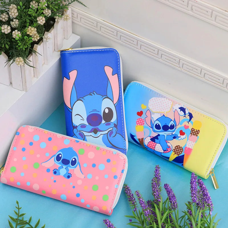 New Disney Women Wallet Stitch Cartoons Long PU Coin Purse Bag for Phone Card Holder Cute Printing Fashion Money Clip Clutch Bag