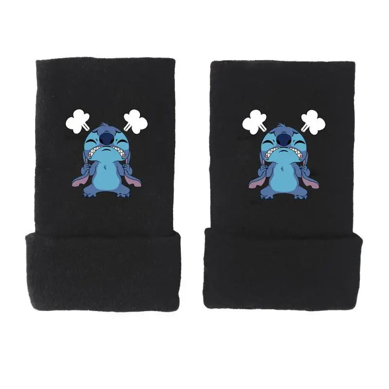 Kawaii Stitch Gloves Star Baby Anime Peripheral Half Finger Gloves Warm Printing Student Writing Boxing Boys Birthday Gift
