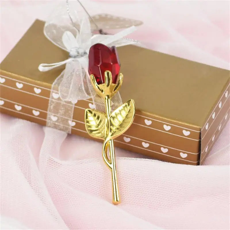 Best Gifts for Girlfriend Valentines Gift Mini Crystal Artificial Flower Crystal Rose with Metal Branch Wedding Party Favors