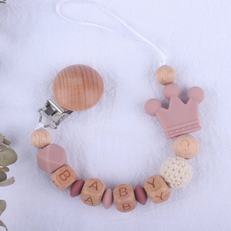 INS Personalized Name Baby Pacifier Clips Crown Teethers Dummy Nipple Holder Clip Chain Teething Toy Newborn Feeding Accessories
