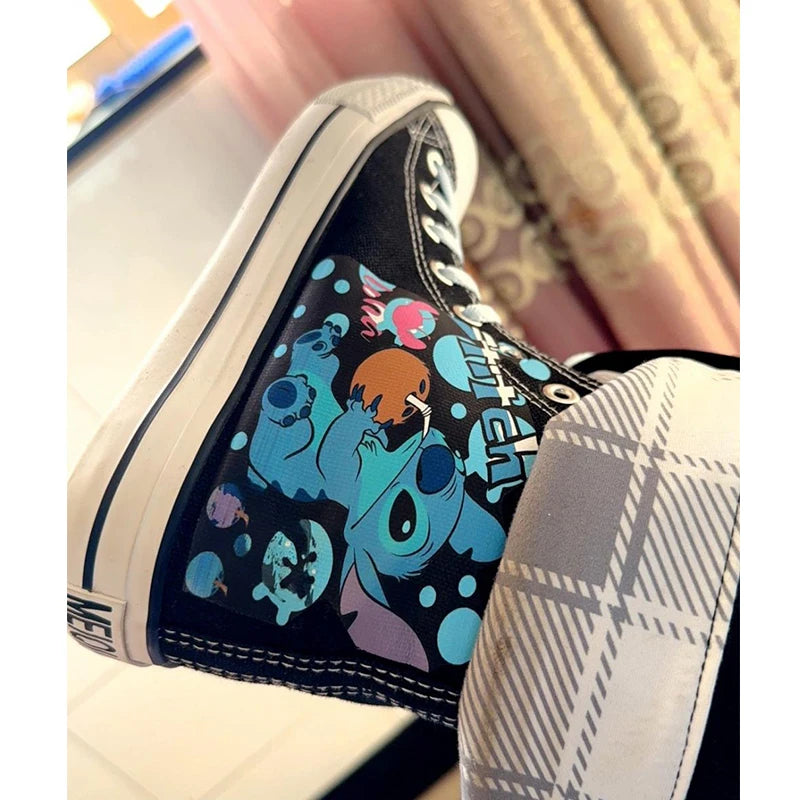 Anime Stitch Women's Casual Canvas Shoes Medium High Help Autumn and Winter Couples Sneakers Fashion Cute Sports Board Shoes