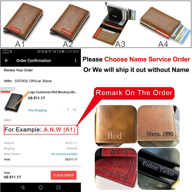 Custom Card Holder Men Wallets Rfid Black Carbon Fiber Leather Minimalist Wallet Gifts For Men Personalized Carteira Masculina