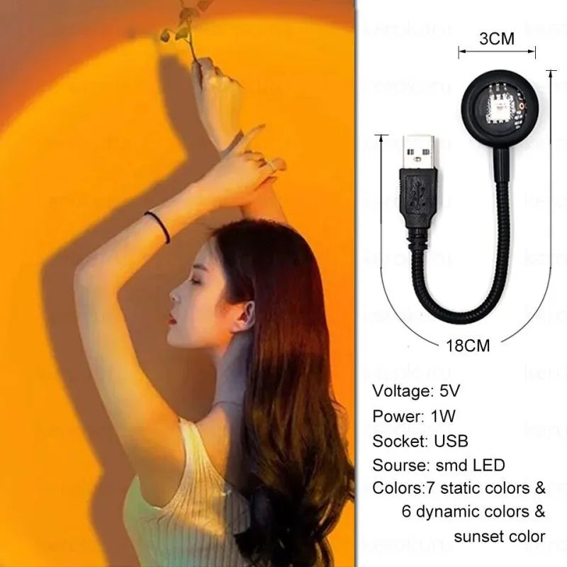 USB Sunset Light Mobile Phone Self Photography Light LED Rainbow Neon Night Light Projector Photography Wall Atmosphere Light