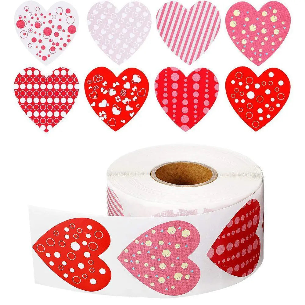 500Pcs/Roll Heart Sticker Valentines Day Decoration Candy Bag Seal Sticker Birthday Party Gift Packaging Cute Stationery Sticker