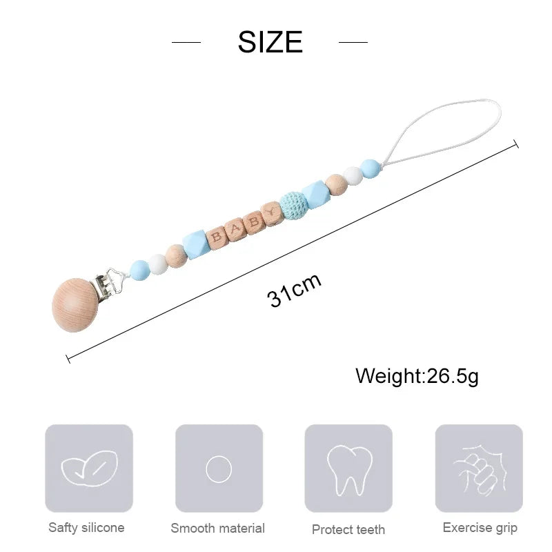 Personalized Name Baby Pacifier Clips Silicone Beads Teethers Dummy Nipple Holder Clip Newborn Custom Teething Toys Accessories