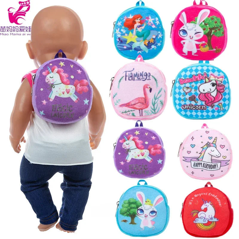 40cm 43cm Baby Doll Backpack Bag Doll Accessories for 18 Inch Girl Doll Plush Shool Bag Mini Cartoon Coin Bags