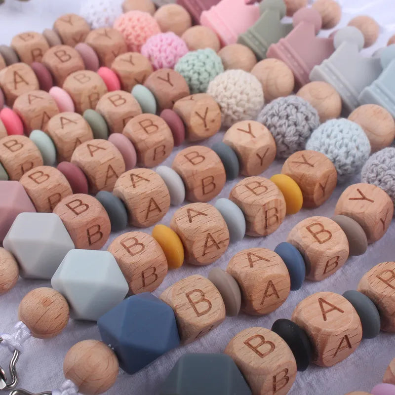 INS Personalized Name Baby Pacifier Clips Crown Teethers Dummy Nipple Holder Clip Chain Teething Toy Newborn Feeding Accessories
