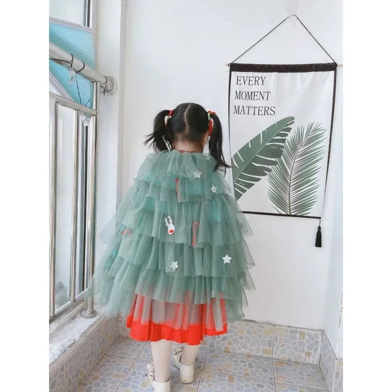 Christmas Costume Props Girl Green Christmas Tree Shaped Cloak Cosplay Parties Balls Performances Decorate Cloaks