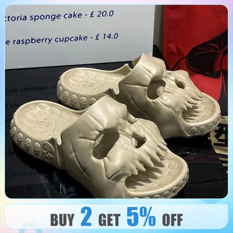 Feslishoet Skull Design Slippers Summer Outdoor Fun Novelty Slide Thick Sole Platform Beach Non Slip Men Women Cloud Sandal