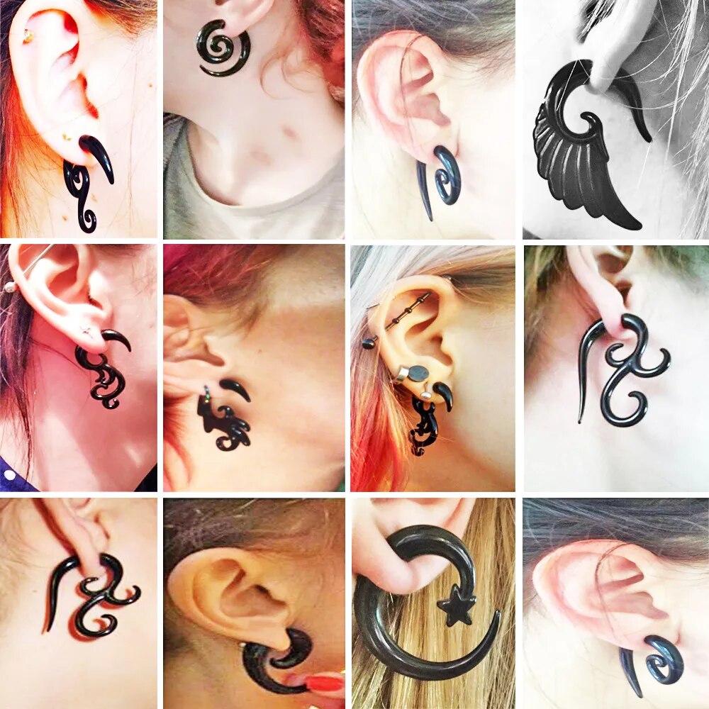Fashion Black Horn Earrings For Women Hip-hop Acrylic Ear Stud Stainless Steel Anti-Allergies Earrings Gothic Spiral Ear Jewelry