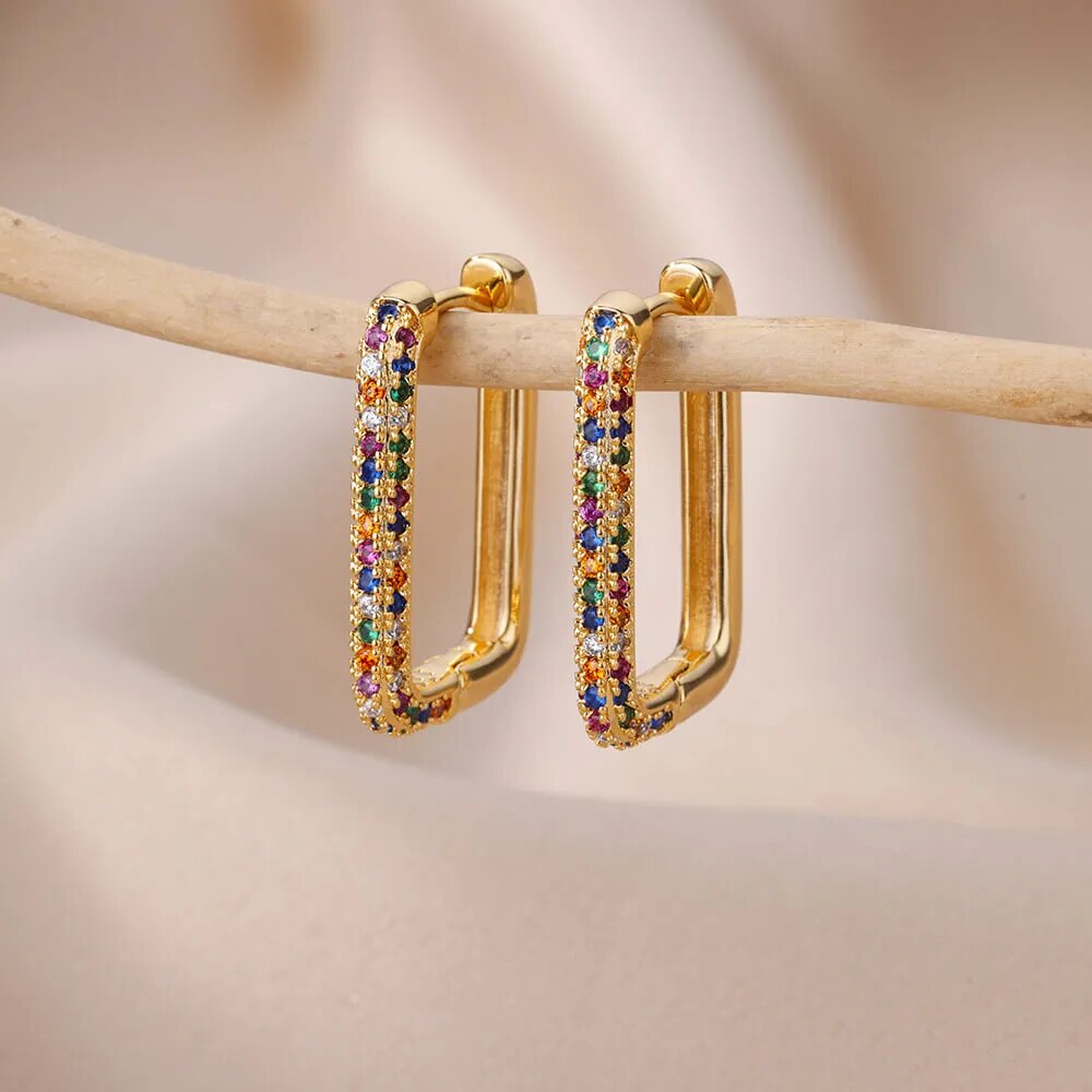 Luxury Zircon Black Hoop Earrings For Women Stainless Steel Square Earring Trending 2023 Wedding Aesthetic Jewelry Gift Bff